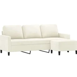 Canapés-vidaXL Canapé à 3 places avec repose-pieds Crème 180 cm Velours Crème