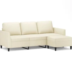Canapés-vidaXL Canapé à 3 places avec repose-pieds Crème 180 cm Similicuir Cr&egrave;me