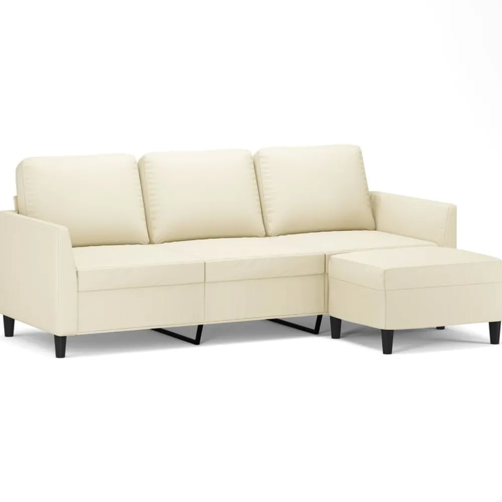 Canapés-vidaXL Canapé à 3 places avec repose-pieds Crème 180 cm Similicuir Crème