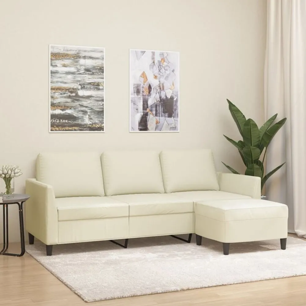 Canapés-vidaXL Canapé à 3 places avec repose-pieds Crème 180 cm Similicuir Crème