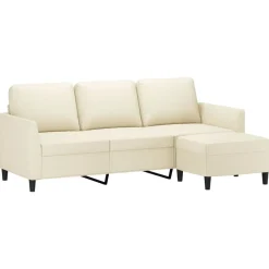 Canapés-vidaXL Canapé à 3 places avec repose-pieds Crème 180 cm Similicuir Crème