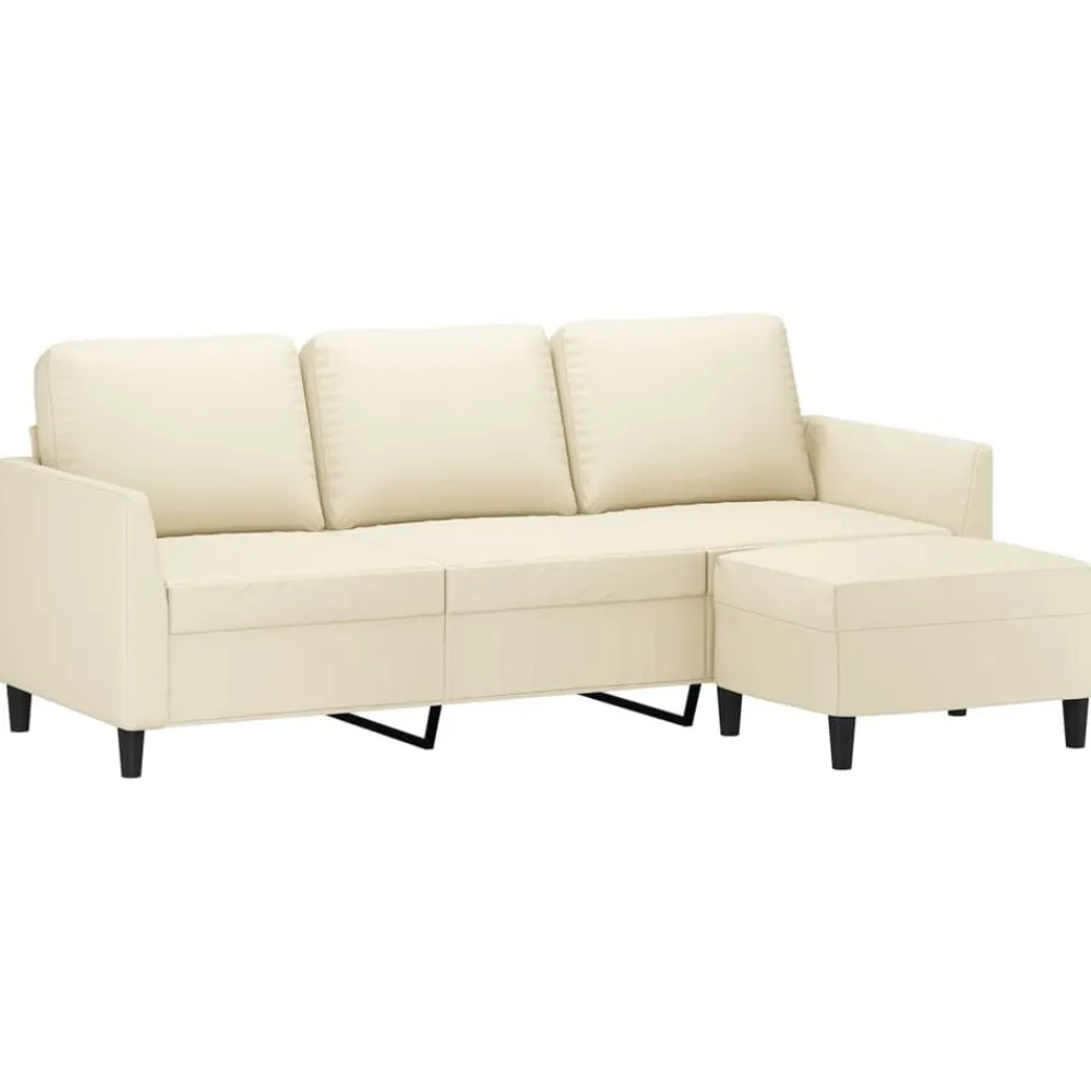 Canapés-vidaXL Canapé à 3 places avec repose-pieds Crème 180 cm Similicuir Crème