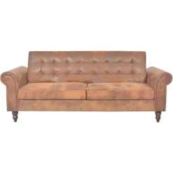 vidaXL Canapé à 2 places convertible accoudoir daim synthétique marron