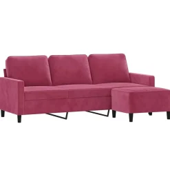 Canapés-vidaXL Canapé à 3 places et repose-pieds 180 cm Velours Rouge bordeaux