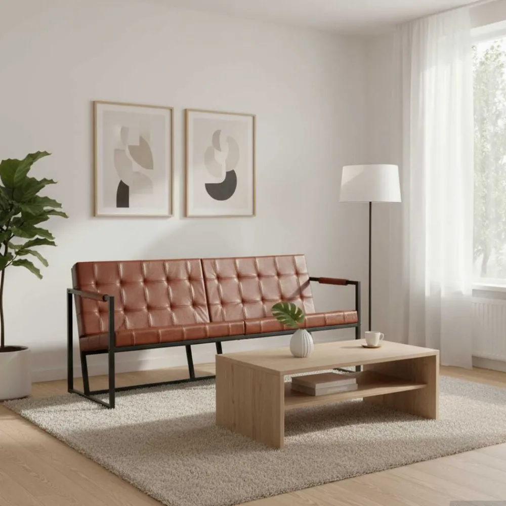 vidaXL Canapé à 3 places Cuir de chèvre véritable