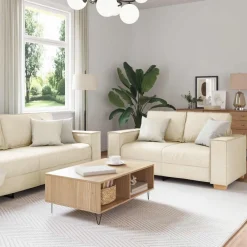 Canapés-vidaXL Canapé 2 pcs Beige 220 x 80 x 84 cm Tissu en lin mélangé