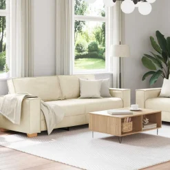 Canapés-vidaXL Canapé 2 pcs Beige 220 x 80 x 84 cm Tissu en lin mélangé
