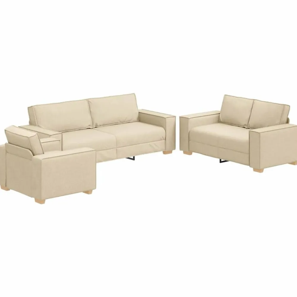 vidaXL Canapé 3 pcs Crème 220 x 80 x 84 cm Tissu en lin mélangé