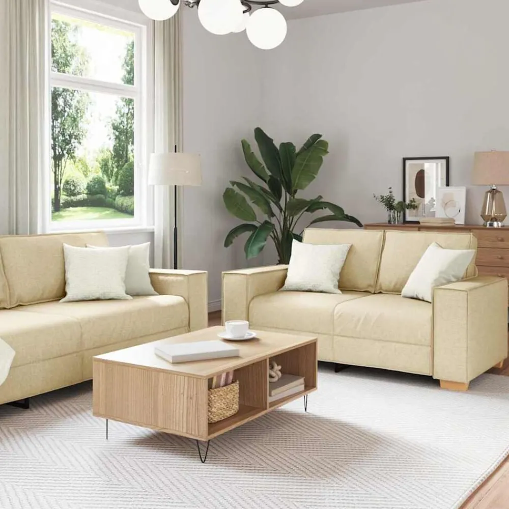 vidaXL Canapé 3 pcs Crème 220 x 80 x 84 cm Tissu en lin mélangé