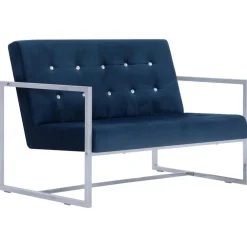 Canapés-vidaXL Canapé 2 places avec accoudoirs Chrome et velours Bleu