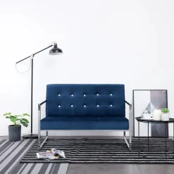 Canapés-vidaXL Canapé 2 places avec accoudoirs Chrome et velours Bleu