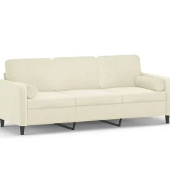 Canapés-vidaXL Canapé 3 places avec oreillers décoratifs crème 180 cm velours Cr&egrave;me