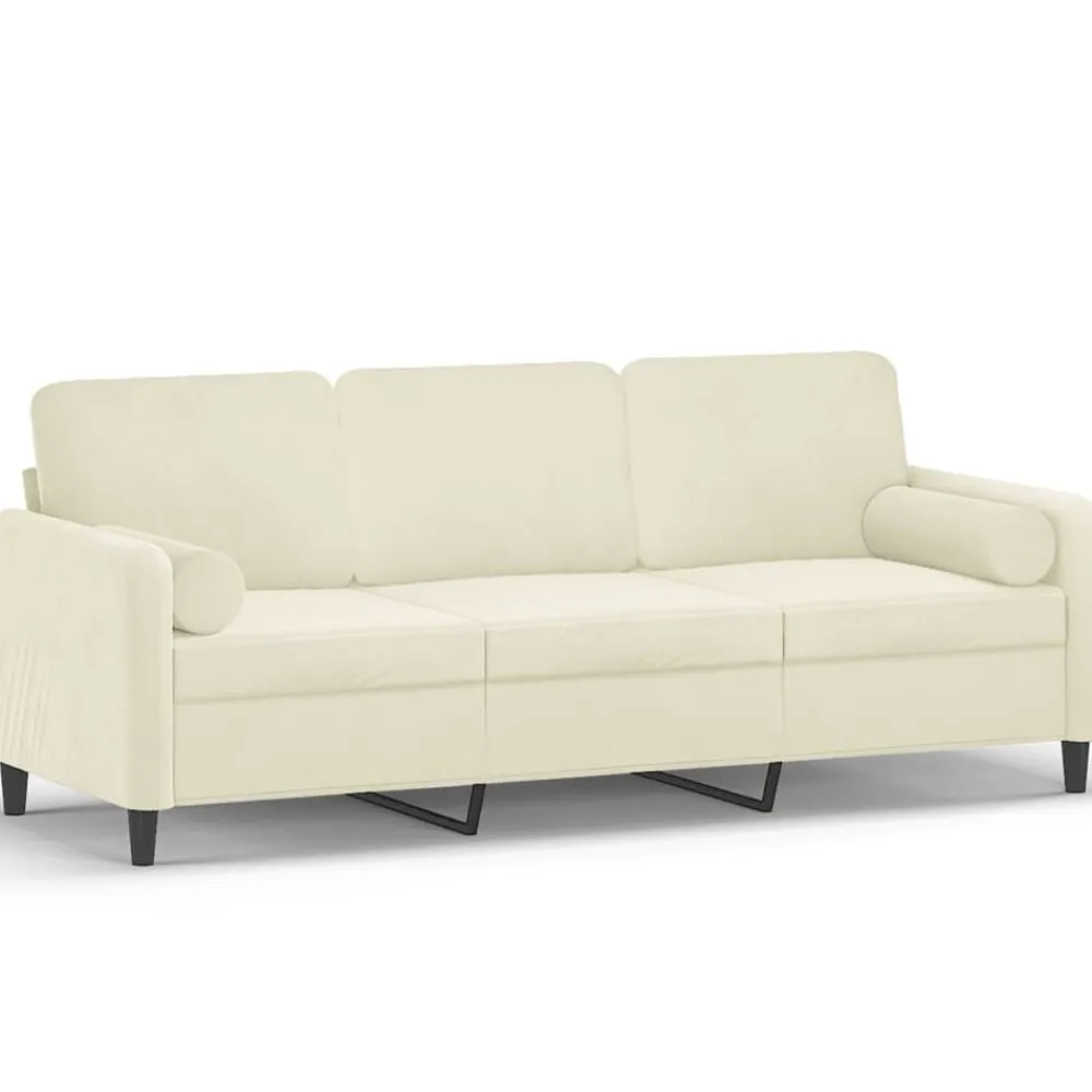 Canapés-vidaXL Canapé 3 places avec oreillers décoratifs crème 180 cm velours Crème