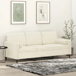 Canapés-vidaXL Canapé 3 places avec oreillers décoratifs crème 180 cm velours Cr&egrave;me
