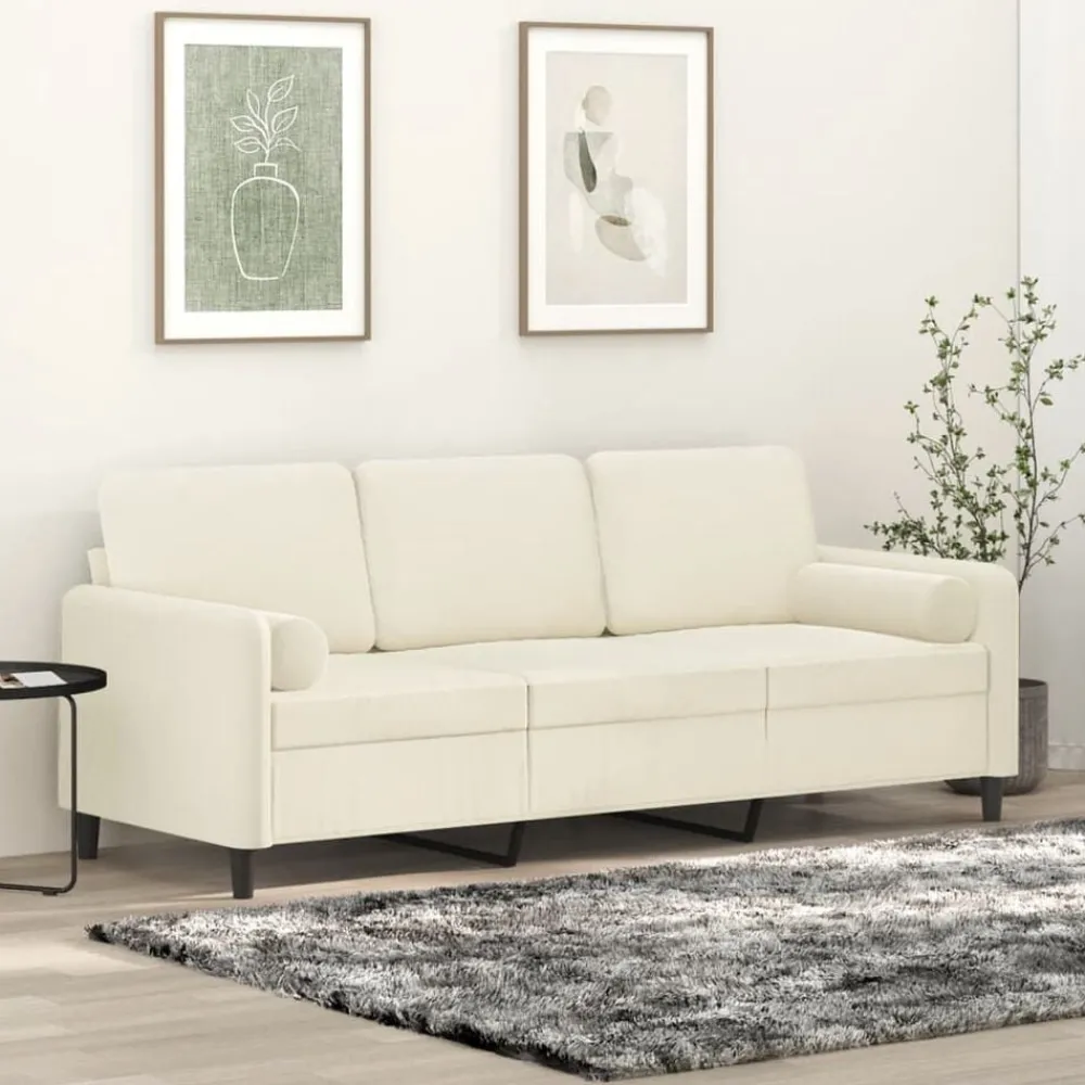 Canapés-vidaXL Canapé 3 places avec oreillers décoratifs crème 180 cm velours Crème