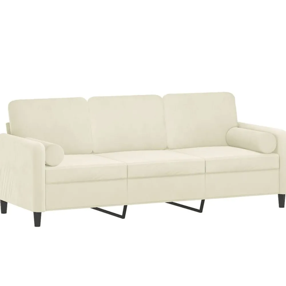 Canapés-vidaXL Canapé 3 places avec oreillers décoratifs crème 180 cm velours Crème