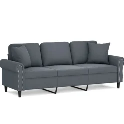 Canapés-vidaXL Canapé 3 places avec oreillers 180 cm velours Gris foncé