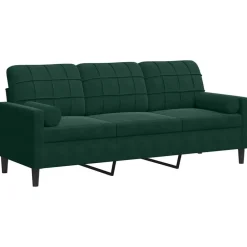 Canapés-vidaXL Canapé 3 places avec oreillers 180 cm velours Vert foncé