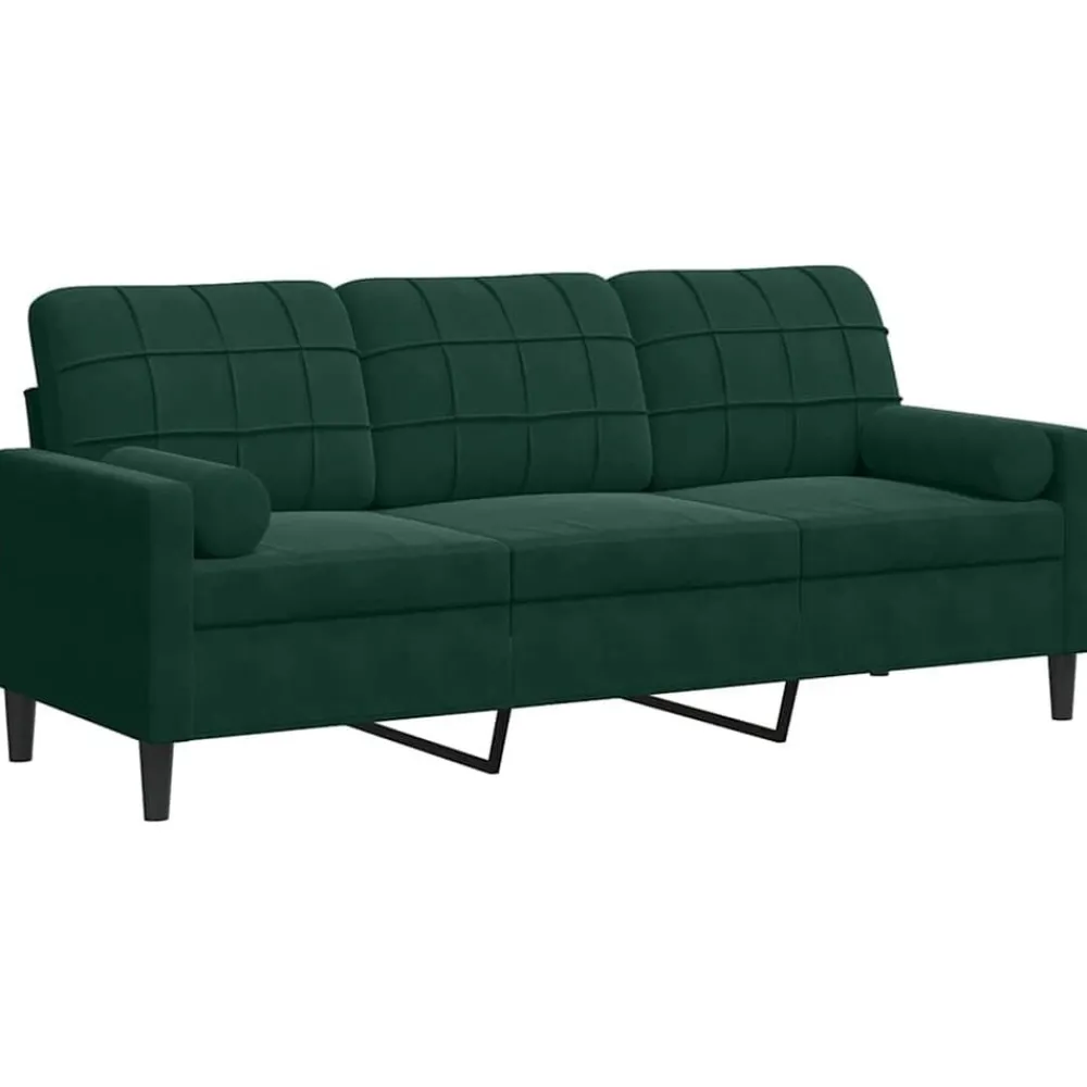 Canapés-vidaXL Canapé 3 places avec oreillers 180 cm velours Vert foncé