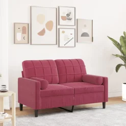 Canapés-vidaXL Canapé 2 places avec oreillers bordeaux 120 cm velours Rouge bordeaux