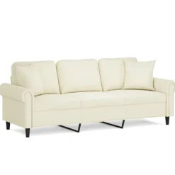 vidaXL Canapé 3 places avec oreillers décoratifs crème 180 cm velours