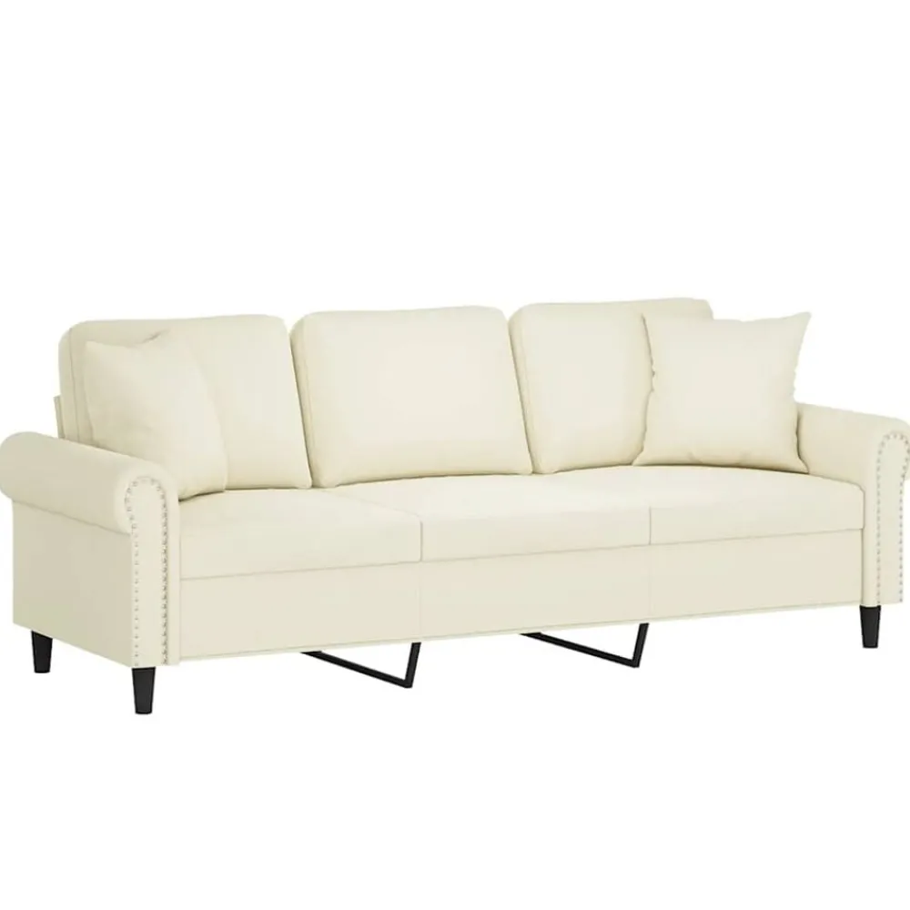 vidaXL Canapé 3 places avec oreillers décoratifs crème 180 cm velours