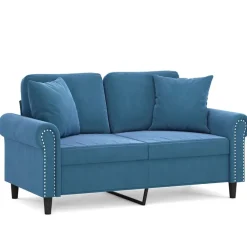 Canapés-vidaXL Canapé 2 places avec oreillers décoratifs 120 cm velours Bleu