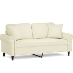 vidaXL Canapé 2 places avec oreillers décoratifs crème 140 cm velours