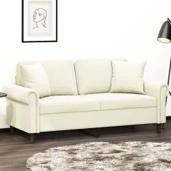 vidaXL Canapé 2 places avec oreillers décoratifs crème 140 cm velours