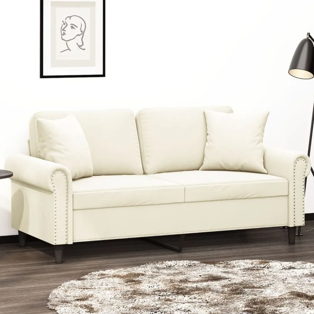 vidaXL Canapé 2 places avec oreillers décoratifs crème 140 cm velours
