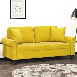 Canapés-vidaXL Canapé 2 places avec oreillers décoratifs 140 cm velours Jaune