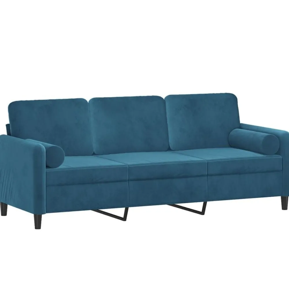 Canapés-vidaXL Canapé 3 places avec oreillers décoratifs 180 cm velours Bleu