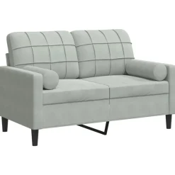 Canapés-vidaXL Canapé 2 places avec oreillers 120 cm velours Gris clair