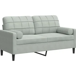 Canapés-vidaXL Canapé 2 places avec oreillers 140 cm velours Gris clair