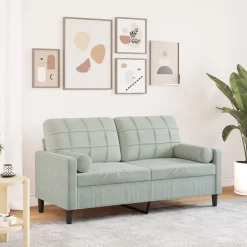 Canapés-vidaXL Canapé 2 places avec oreillers 140 cm velours Gris clair
