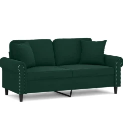 Canapés-vidaXL Canapé 2 places avec oreillers 140 cm velours Vert foncé