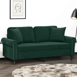 Canapés-vidaXL Canapé 2 places avec oreillers 140 cm velours Vert foncé