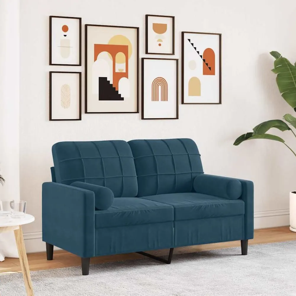Canapés-vidaXL Canapé 2 places avec oreillers décoratifs 120 cm velours Bleu