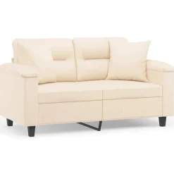 Canapés-vidaXL Canapé 2 places avec oreillers 120 cm tissu microfibre Beige