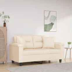 Canapés-vidaXL Canapé 2 places avec oreillers 120 cm tissu microfibre Beige