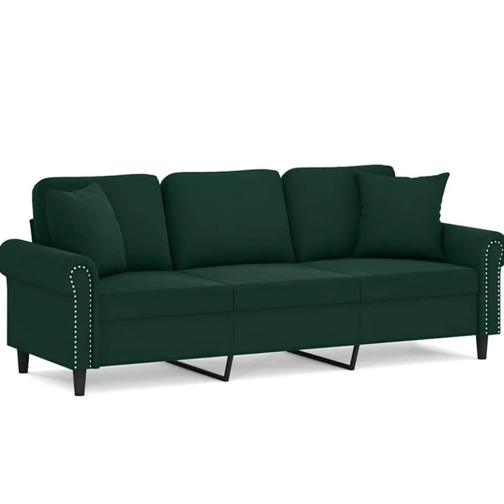 Canapés-vidaXL Canapé 3 places avec oreillers 180 cm velours Vert foncé