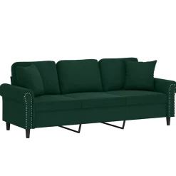 Canapés-vidaXL Canapé 3 places avec oreillers 180 cm velours Vert foncé