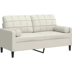 Canapés-vidaXL Canapé 2 places avec oreillers décoratifs crème 140 cm velours Cr&egrave;me