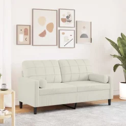 Canapés-vidaXL Canapé 2 places avec oreillers décoratifs crème 140 cm velours Cr&egrave;me