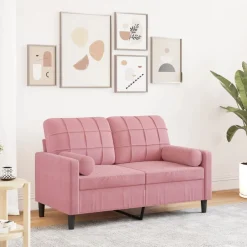 Canapés-vidaXL Canapé 2 places avec oreillers décoratifs 120 cm velours Rose