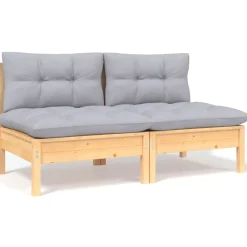 vidaXL Canapé 2 places de jardin et coussins gris Bois de pin solide