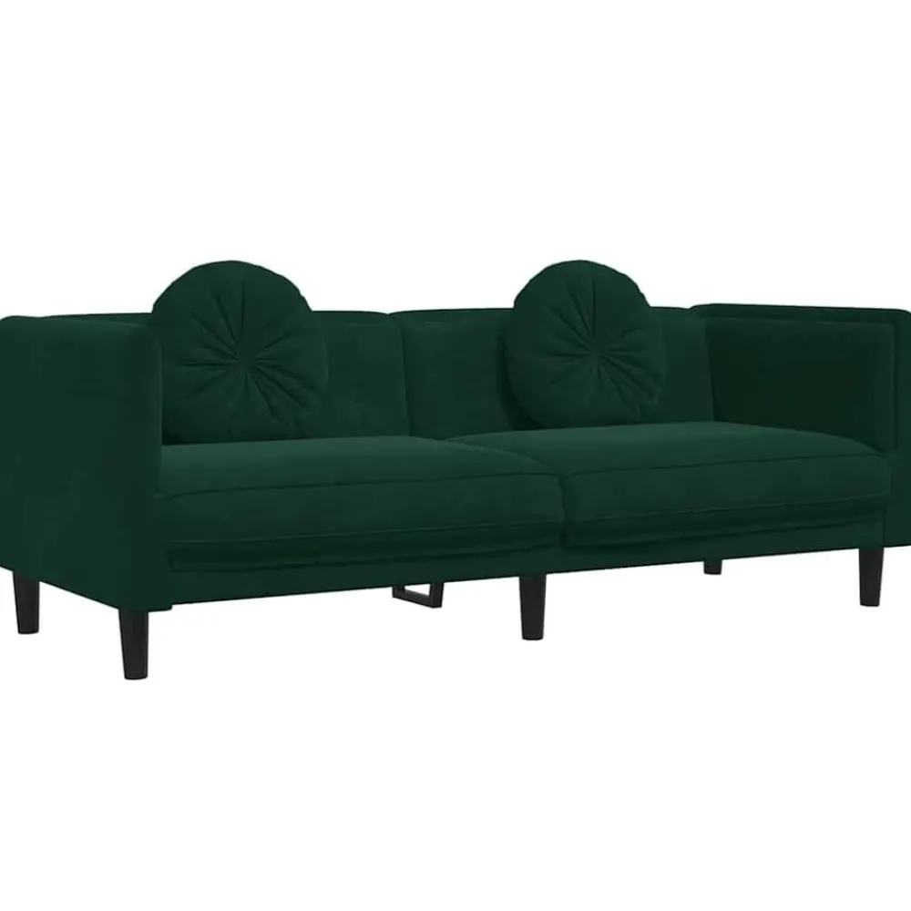 Canapés-vidaXL Canapé avec coussins 3 places velours Vert foncé