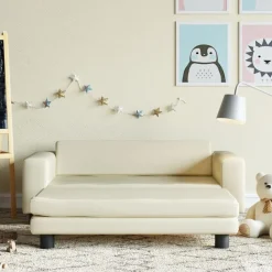 Mobilier Pour Bébés & Tout-Petits-vidaXL Canapé avec repose-pied pour enfants crème 100x50x30 cm Cr&egrave;me