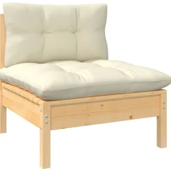 Mobilier De Jardin-vidaXL Canapé central de jardin avec coussins crème Bois de pin massif Naturel et crème