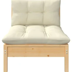 Mobilier De Jardin-vidaXL Canapé central de jardin avec coussins crème Bois de pin massif Naturel et cr&egrave;me
